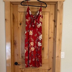 Floral Red Spaghetti Strap Dress